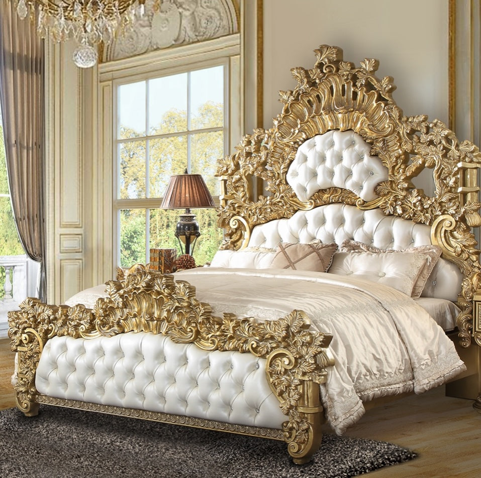 ACME Bernadette Lavish Traditional King Bed - White & Gold