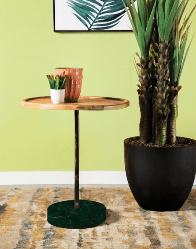 Ginevra Round Marble Base Accent Table Natural And Green