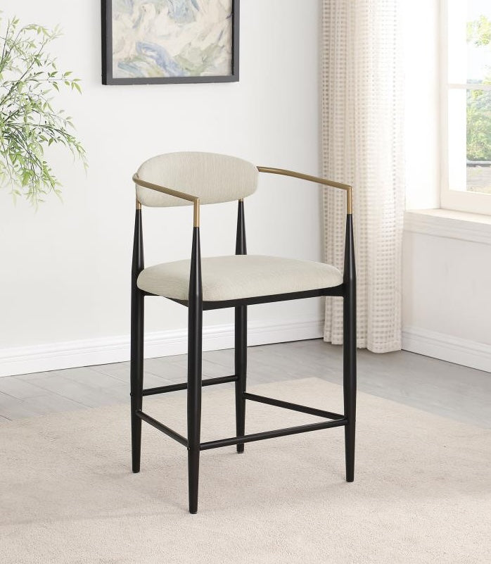 Tina Metal Counter Height Bar Stool with Upholstered Back and Seat Beige Set of 2