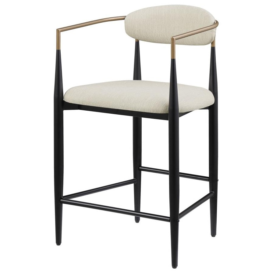 Tina Metal Pub Height Bar Stool With Upholstered Back And Seat Beige Set Of 2