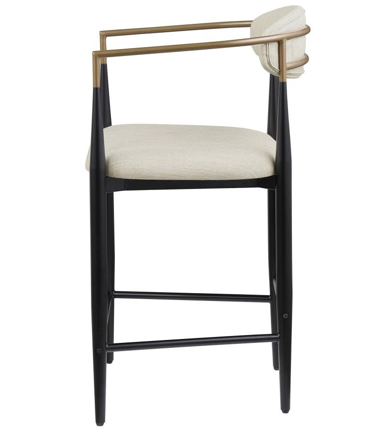 Tina Metal Counter Height Bar Stool with Upholstered Back and Seat Beige Set of 2