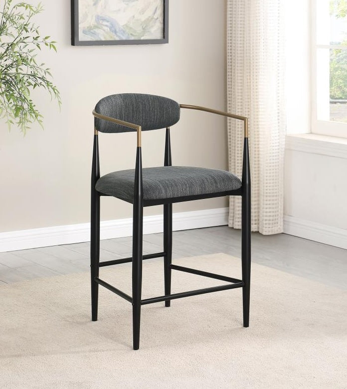 Tina Metal Pub Height Bar Stool With Upholstered Back And Seat Dark Grey Set Of 2