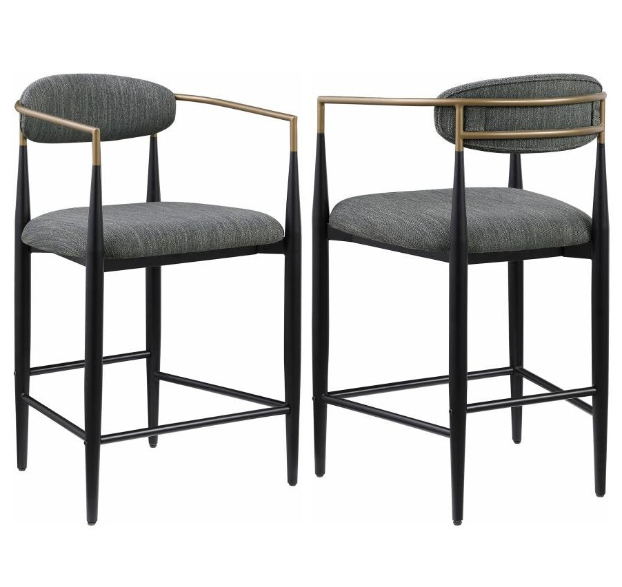 Tina Metal Counter Height Bar Stool with Upholstered Back and Seat Dark Gray Set of 2