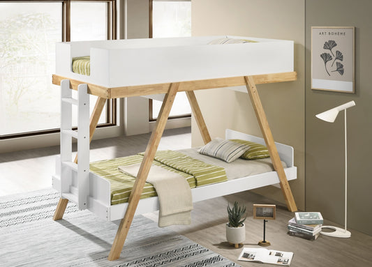 Frankie Wood Twin Over Twin Bunk Bed Van Courtland White & Natural