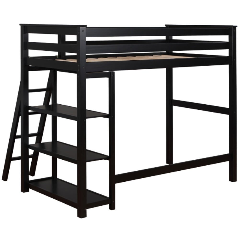 Anica 3-Shelf Wood Twin Loft Bed Black