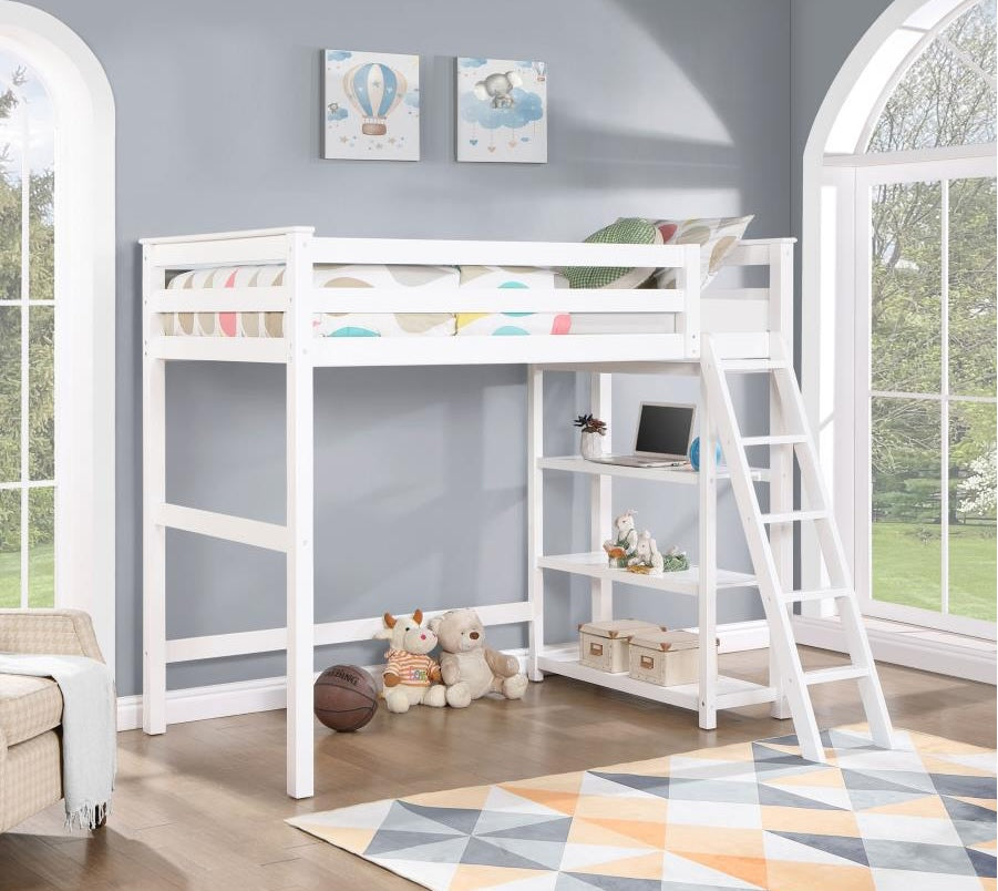 Anica 3-Shelf Wood Twin Loft Bed White