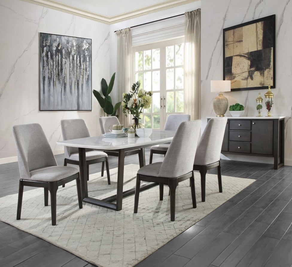 Madan 7-Piece Marble Top Dining Set - Marble & Weathered Gray