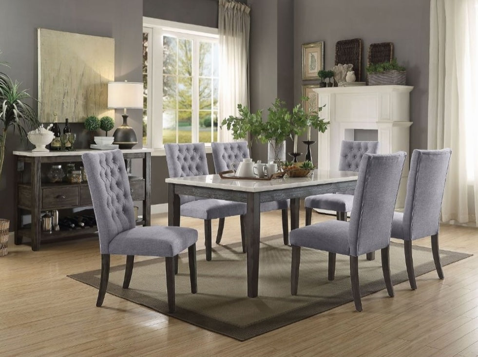 Merel 7-Piece Marble Top Dining Set - White Marble & Gray Oak