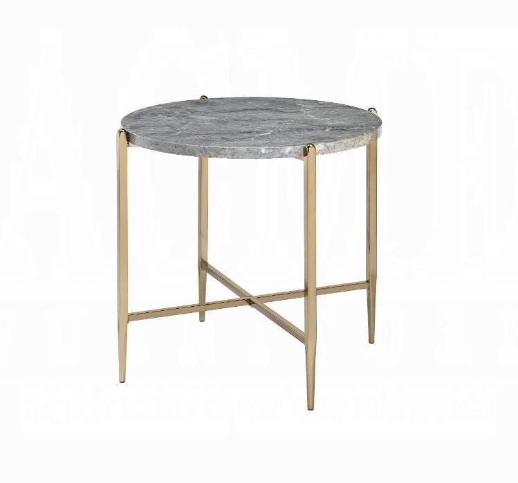 ACME Tainte End Table, Faux Marble & Champagne Finish
