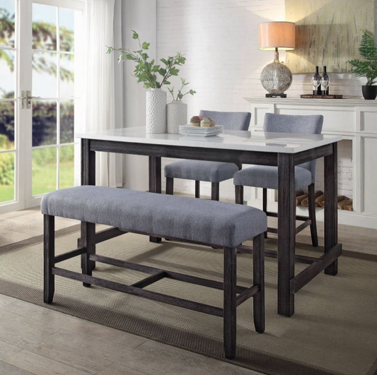 Yelena Counter Height Dining Set with Marble Top - Weathered Espresso