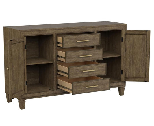 Matisse 4-Drawer Dining Sideboard Buffet Cabinet With Rattan Cabinet Doors Brown