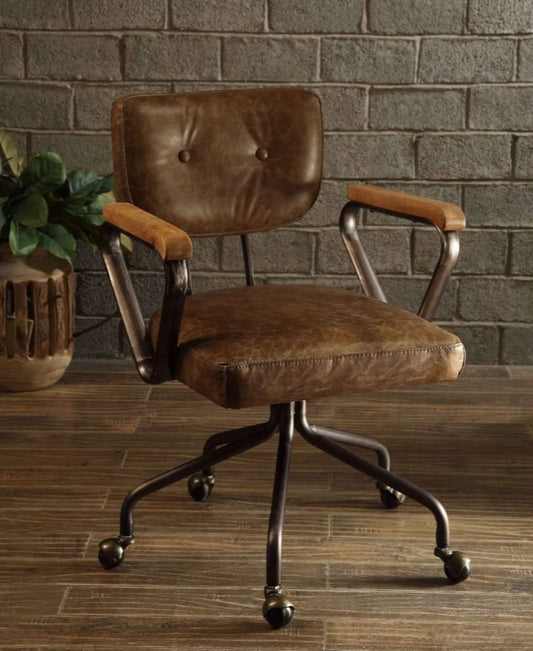 Hallie Genuine Leather Office Chair - Vintage Whisky Leather