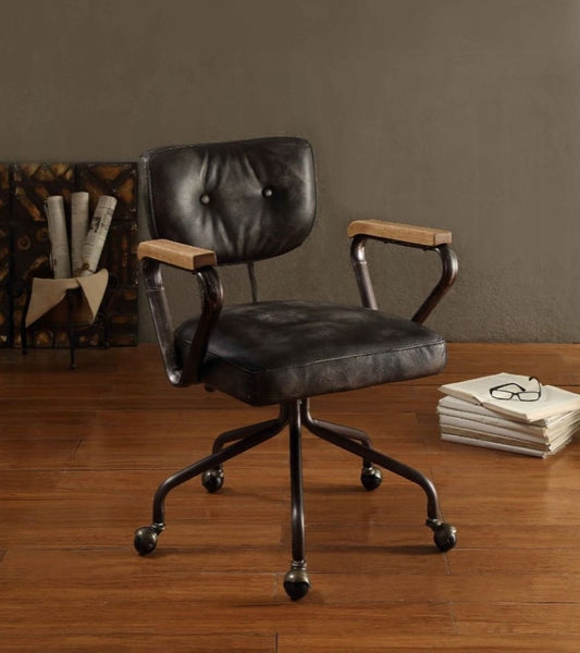 Hallie Leather Office Chair - Vintage Black Leather