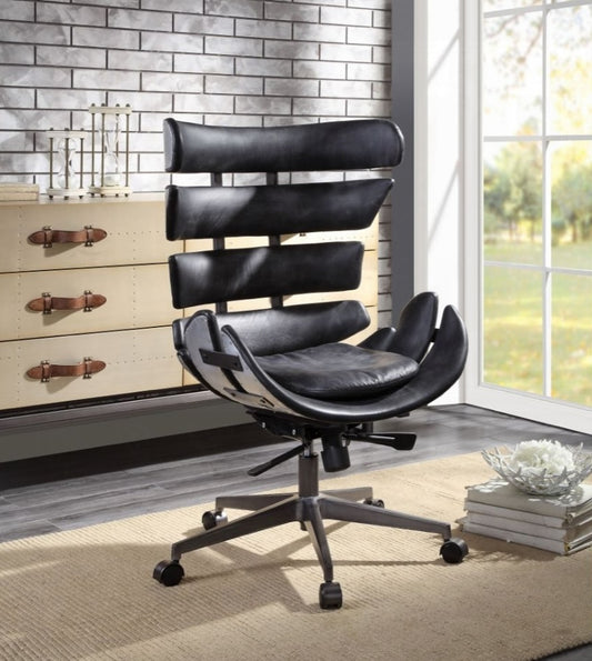 Megan Vintage Black Leather & Aluminum Office Chair