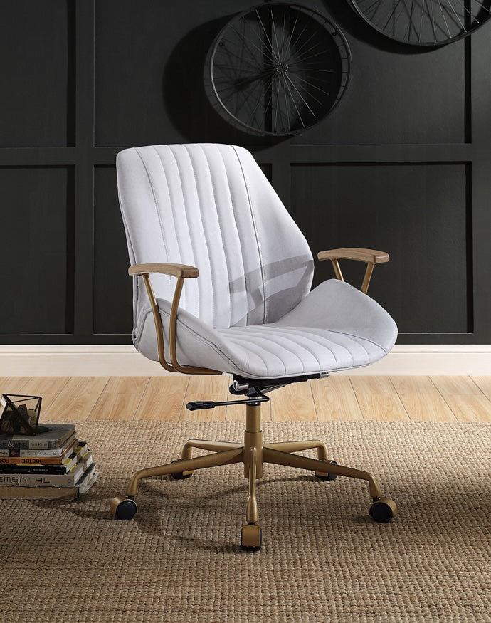 Hamilton Genuine Leather Office Chair Vintage White Finally Home Furnishings LLC