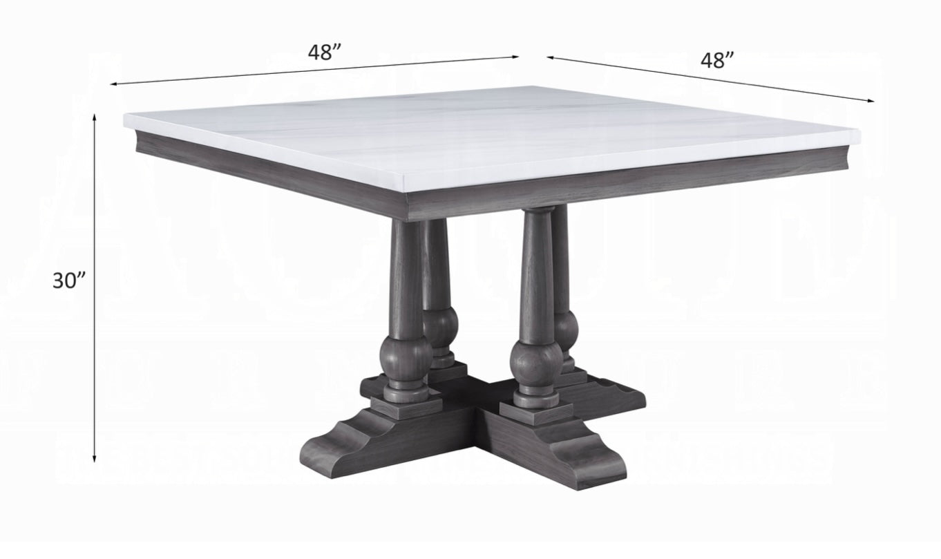 Yabeina Gray Oak & White Faux Marble Dining Table Finally Home