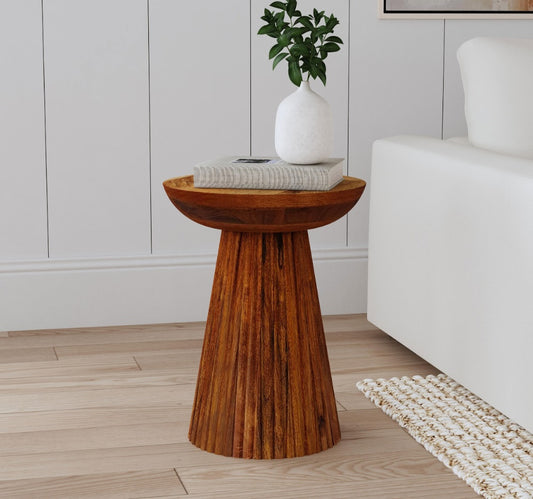Aureo Round Solid Wood Accent Side Table Wild Honey