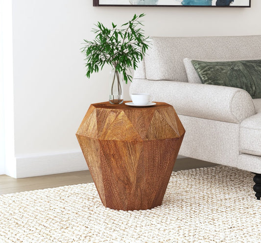 Jacinto Geometric Solid Mango Wood Side Table - Natural Brown