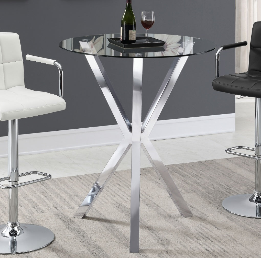 Denali Round Glass Top Bar Table Chrome