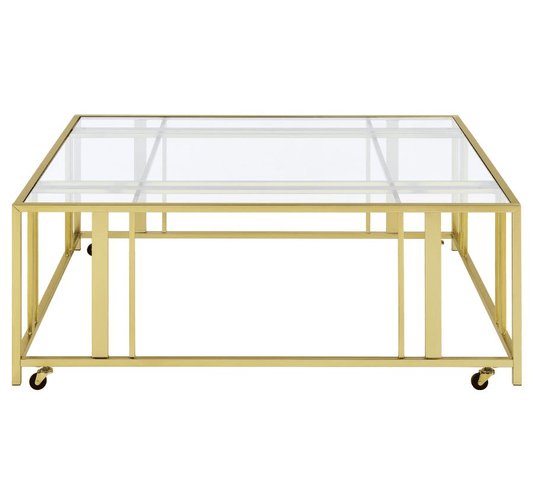 Adri Square Glass Top Coffee Table with Casters Matte Brass