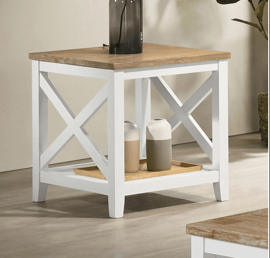 Maisy Square Wooden End Table With Shelf Brown And White