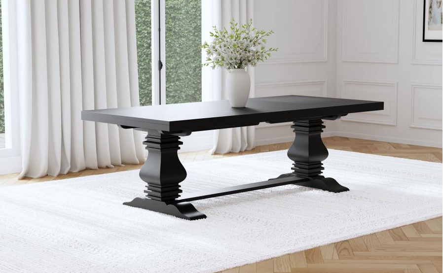 Florence 126" Solid Wood Dining Table w- Draw Leaf, Distressed Black