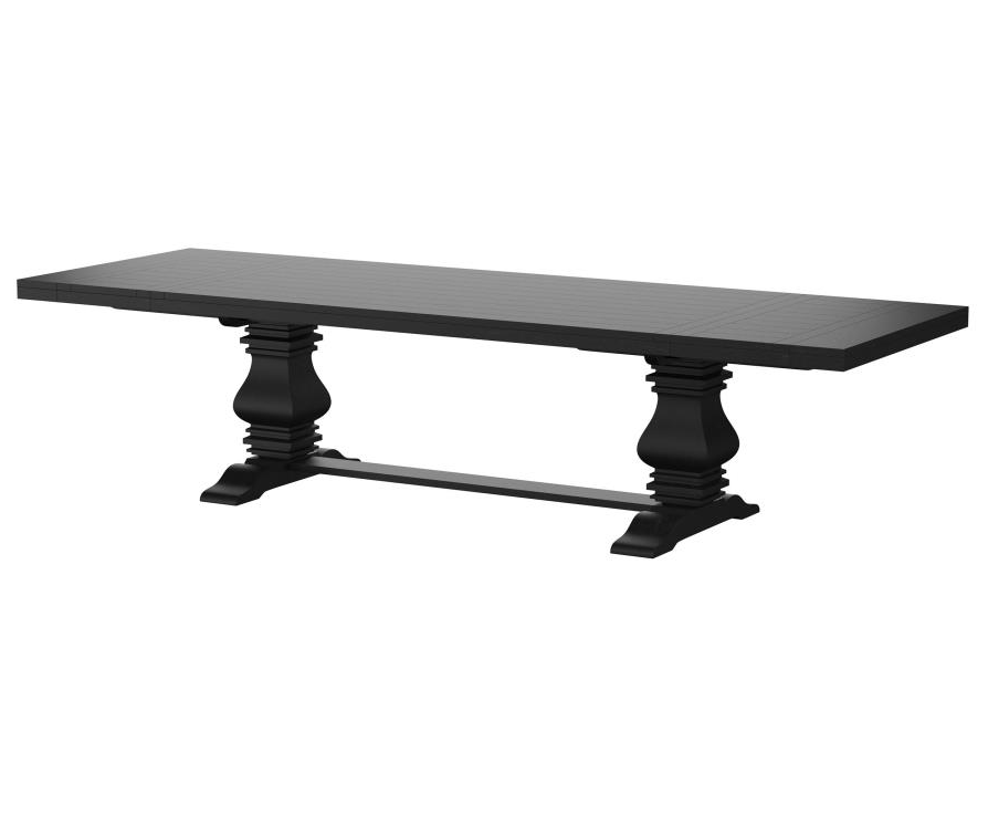 Florence 126" Solid Wood Dining Table w- Draw Leaf, Distressed Black