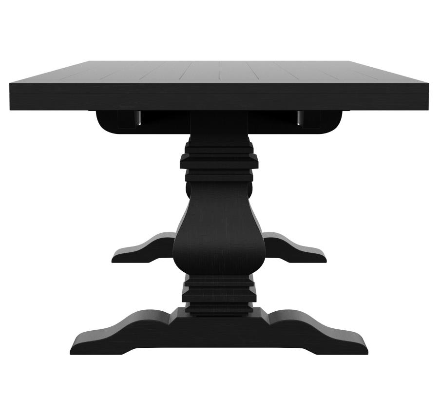 Florence 126" Solid Wood Dining Table w- Draw Leaf, Distressed Black