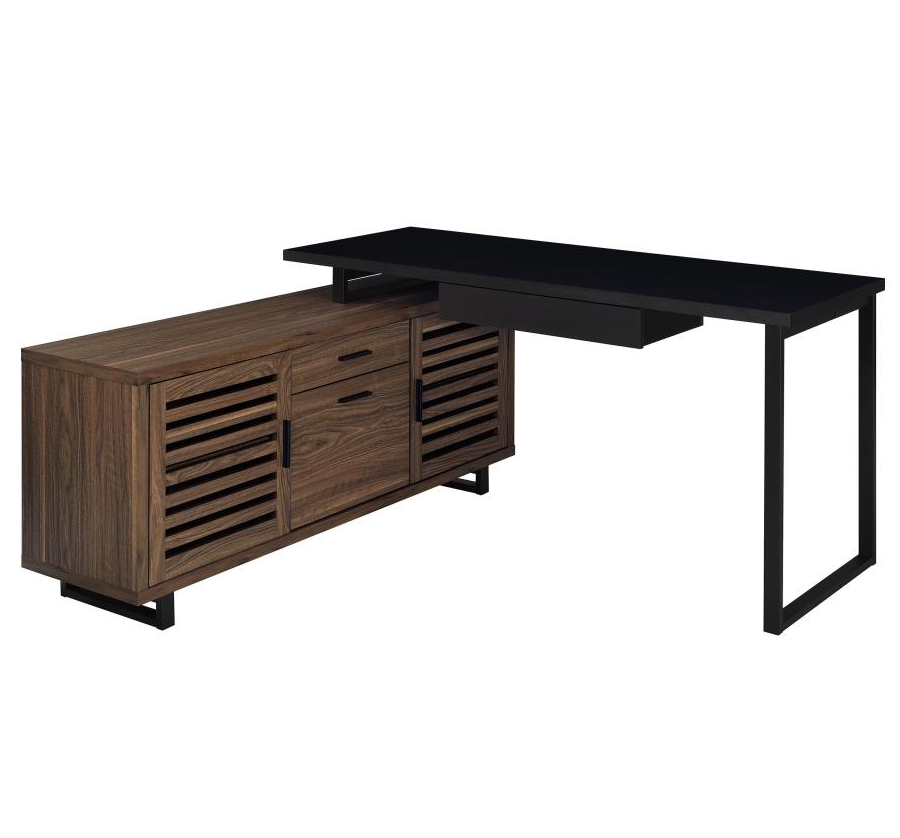 Maddox 60-inch L-Shape Office Computer Desk Black and Walnut