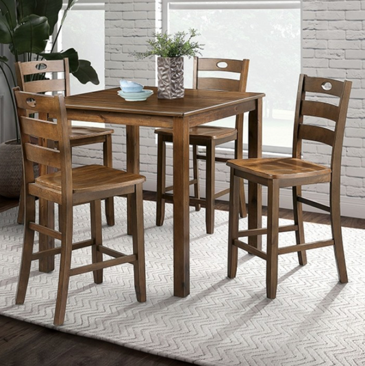 Lubbock Transitional 5PC Solid Wood Counter Height Dining Set