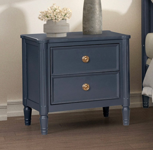 Altamira French Modern Nightstand with Antique Gold Hardware, Malta Blue