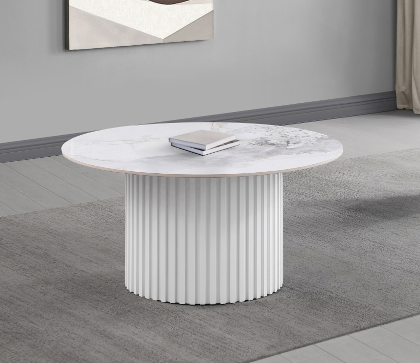 Rowena Round Sintered Stone Coffee Table White Faux Marble