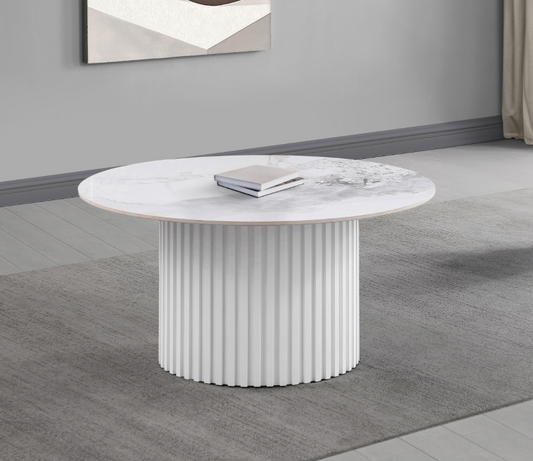 Rowena Round Sintered Stone Coffee Table White Faux Marble