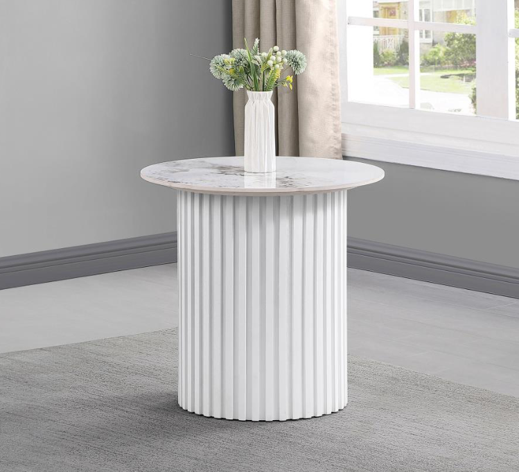 Rowena Round Sintered Stone Coffee Table White Faux Marble