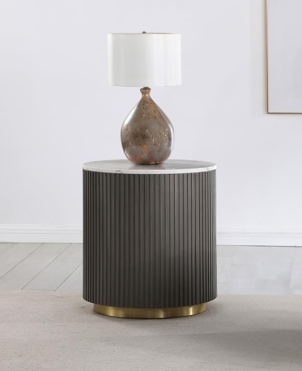 Jason Round Marble Top Side Table White And Charcoal