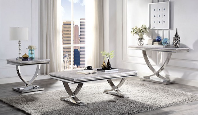 Wettingen Glam End Table with Marble Top & Stainless Steel Base