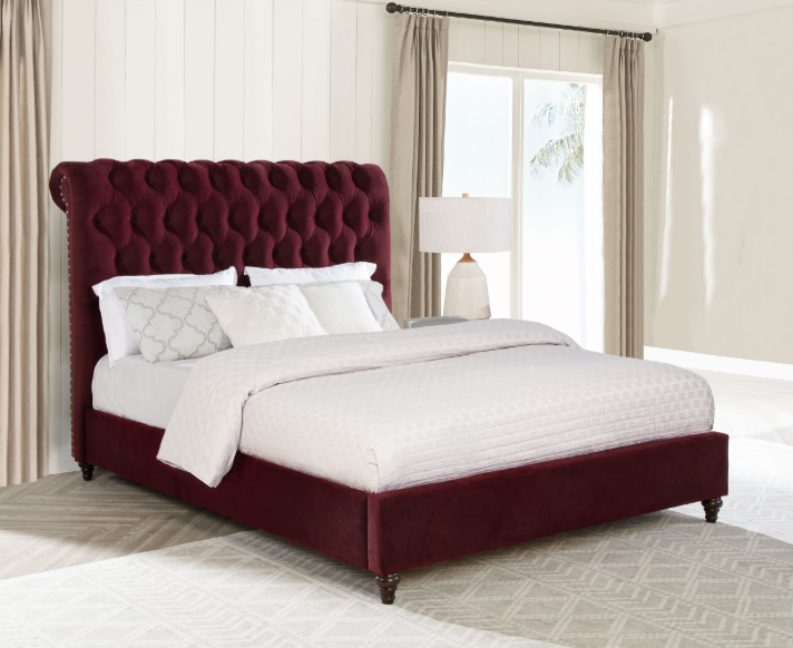 Devon 57" Upholstered Bed, Wine Red