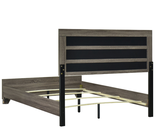 Wright 52" Upholstered Panel Bed, Brown Oak