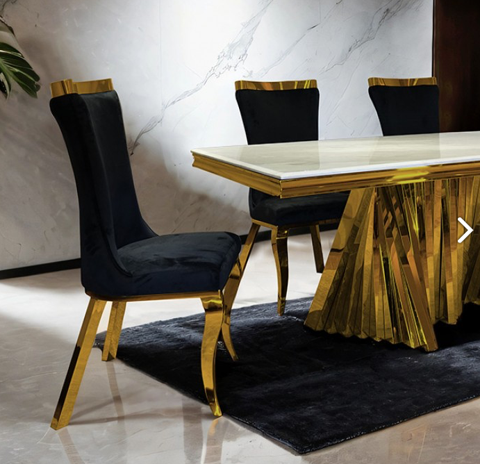 Basilicata 79" 7-Piece White Sintered Stone & Gold Dining Set