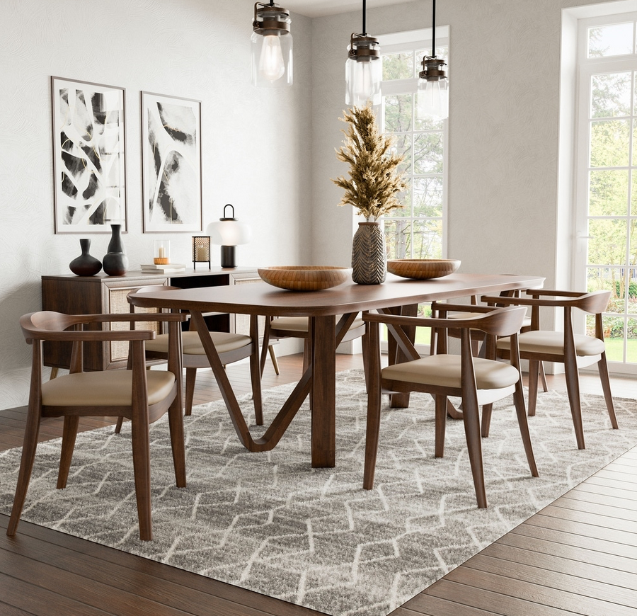 Nordby 7-Piece Mid-Century Modern Dining Set, Rich Walnut