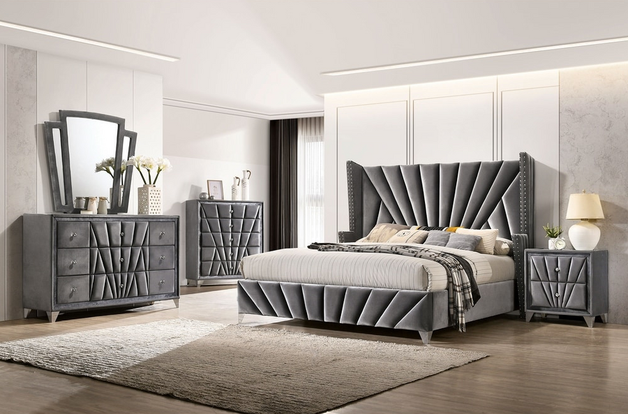 Carissa Art Deco Style Queen Wingback Bedroom Set