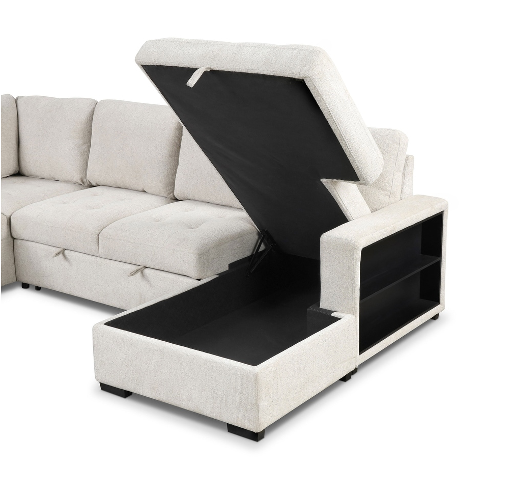 Stockwell Modern Biscuit Tufted Seat Sleeper Sofa Sectional with Storage Shelves and USB Ports