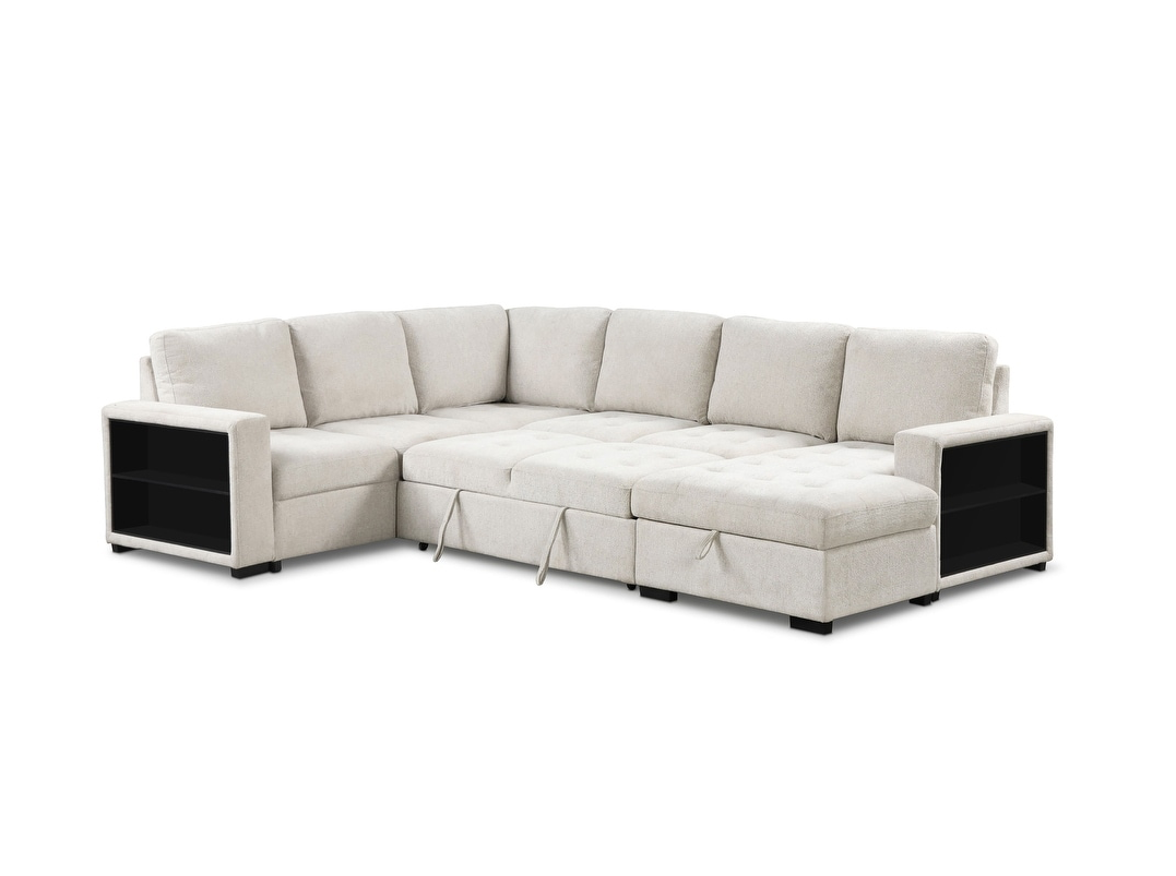 Stockwell Modern Biscuit Tufted Seat Sleeper Sofa Sectional with Storage Shelves and USB Ports