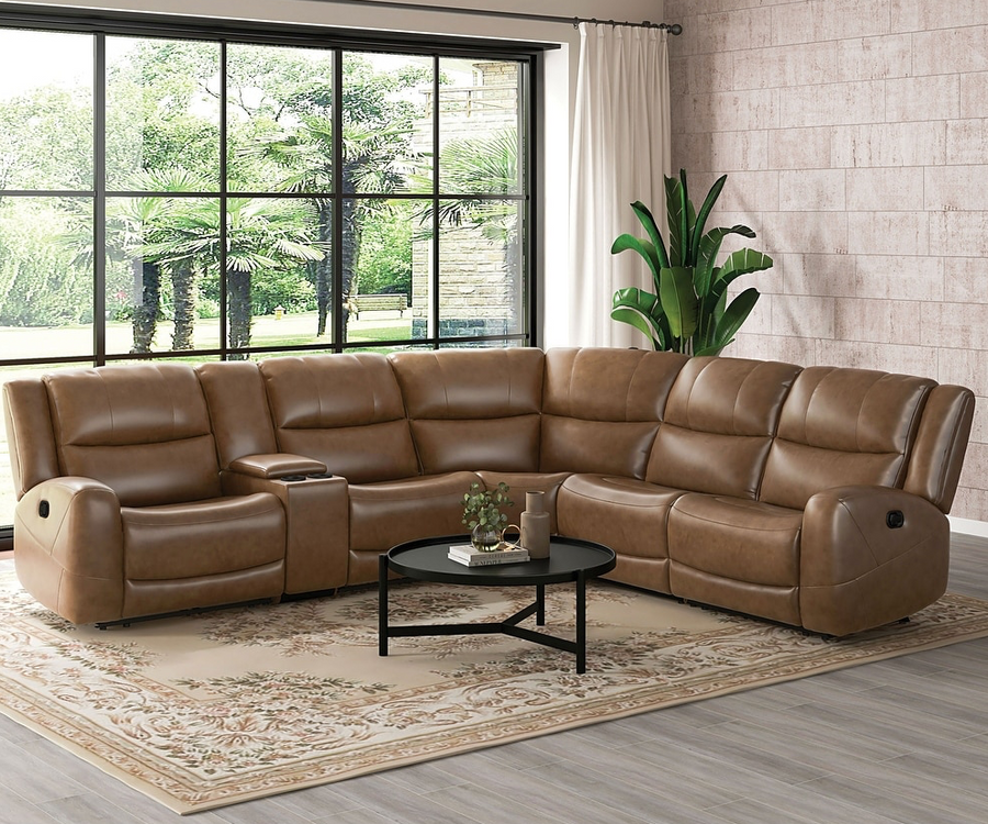 Leolinus Transitional Top Grain Leather Reclining Sectional