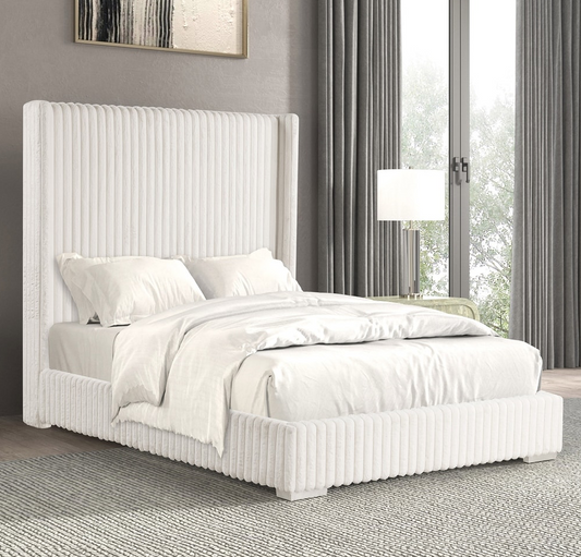 Cadwell Queen Size Contemporary Fur Chenille Platform Bed with 68" Headboard