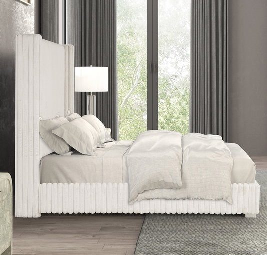 Cadwell King Size Contemporary Fur Chenille Platform Bed with 68" Headboard