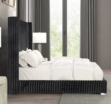 Cadwell Queen Size Contemporary Fur Chenille Platform Bed with 68" Headboard, Black