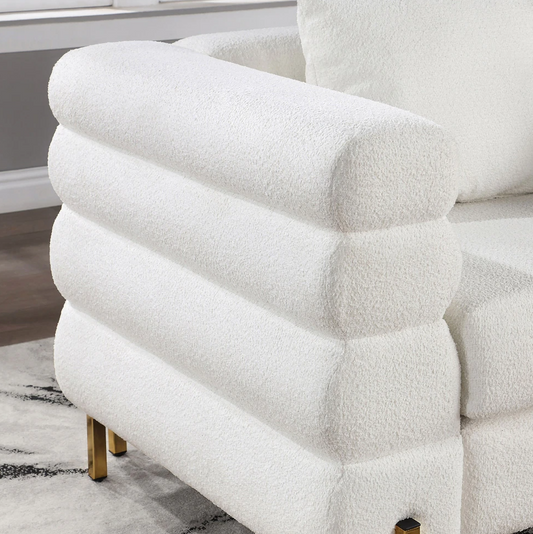 Landovery Contemporary Boucle Sofa - White & Gold