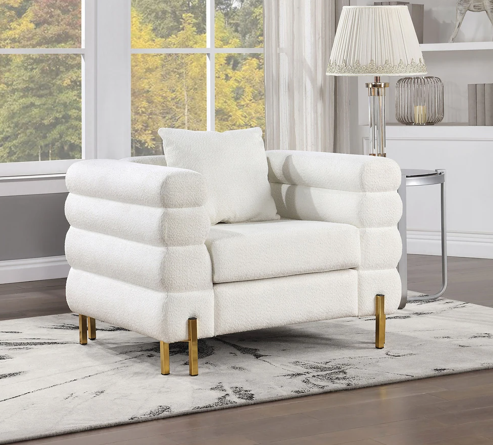 Landovery Contemporary Boucle Sofa - White & Gold