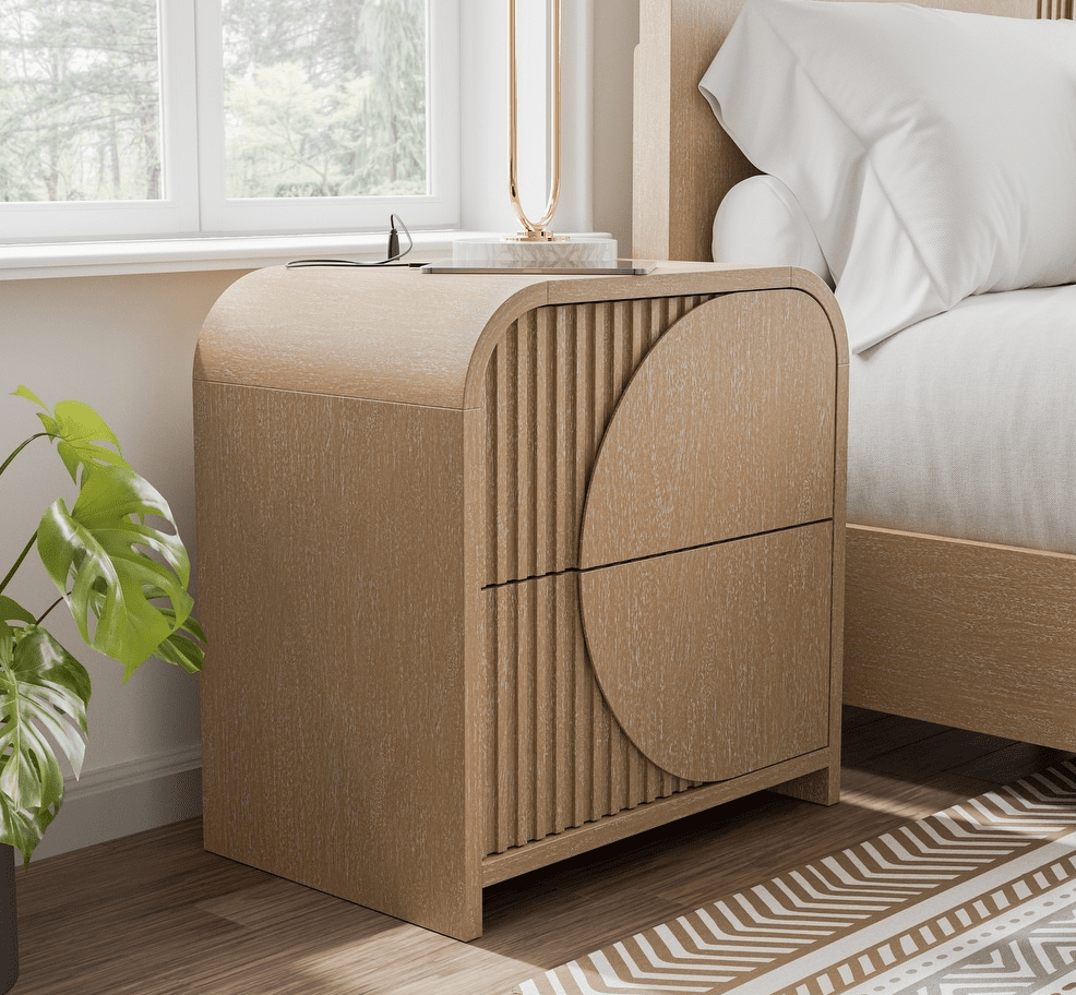 Tangentry Modern 2-Drawer Nightstand, Natural